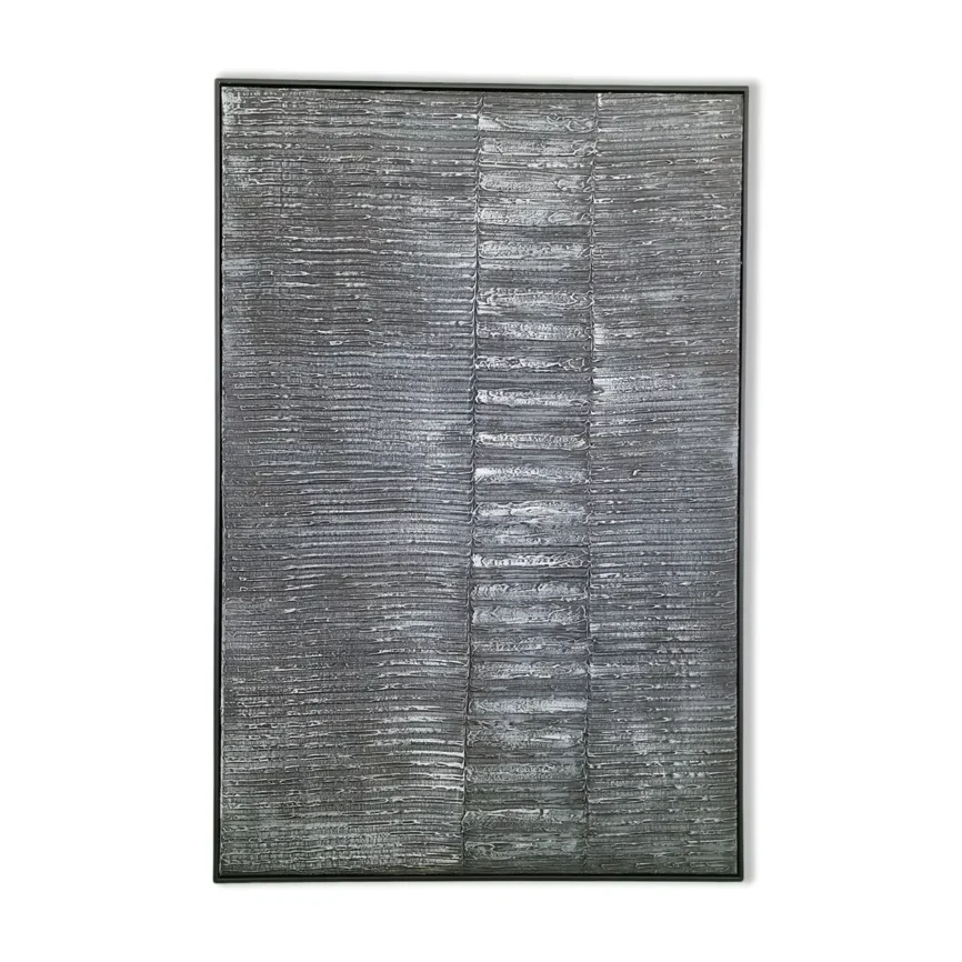 Abstract painting grey waves framed — original wall art