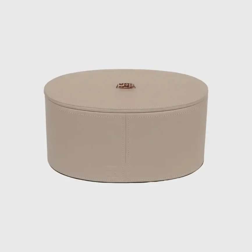 Agate Oval Leather Box Large Pumice, Pumice Leather finish