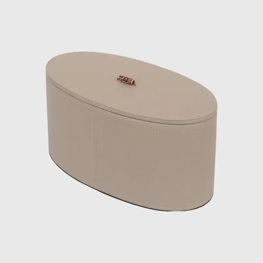 Agate Oval Leather Box Large Pumice, 25×12×12 cm