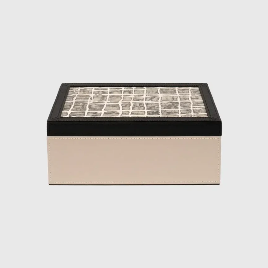 Arno Box Pumice Leather with Gesso Effect Lid, Pumice Leather finish