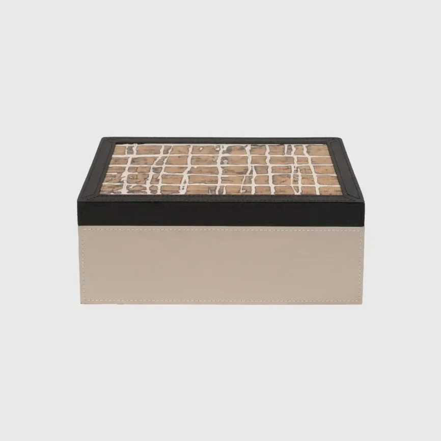 Arno Box Pumice Leather with Gold Gesso Effect Lid, Pumice Leather finish