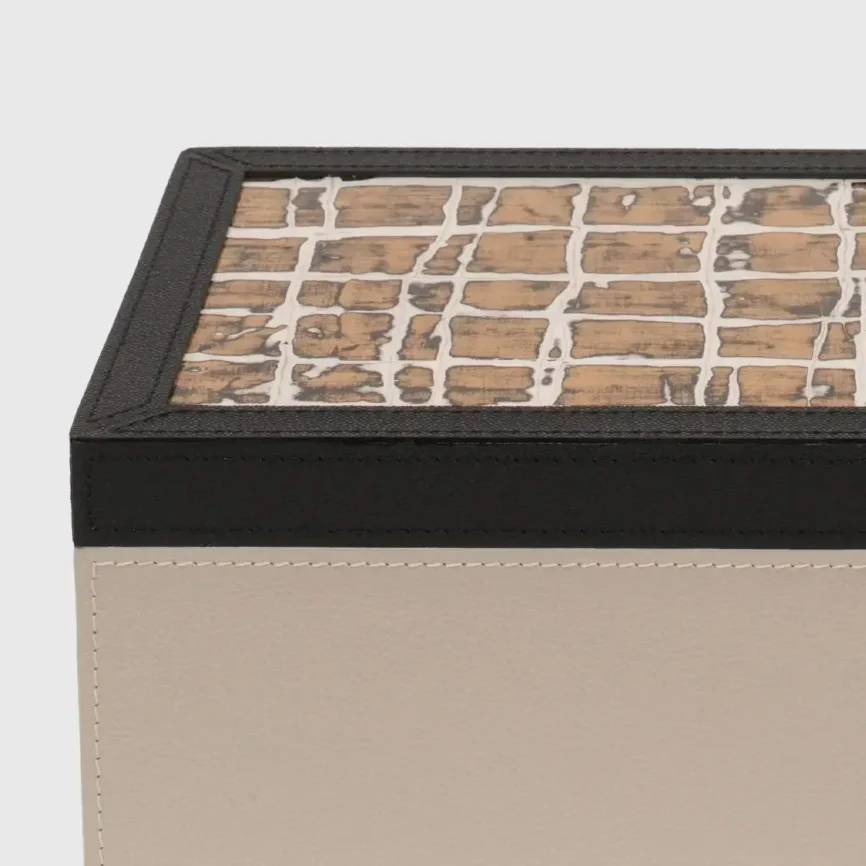Arno Box Pumice Leather with Gold Gesso Effect Lid, 30×21×12 cm