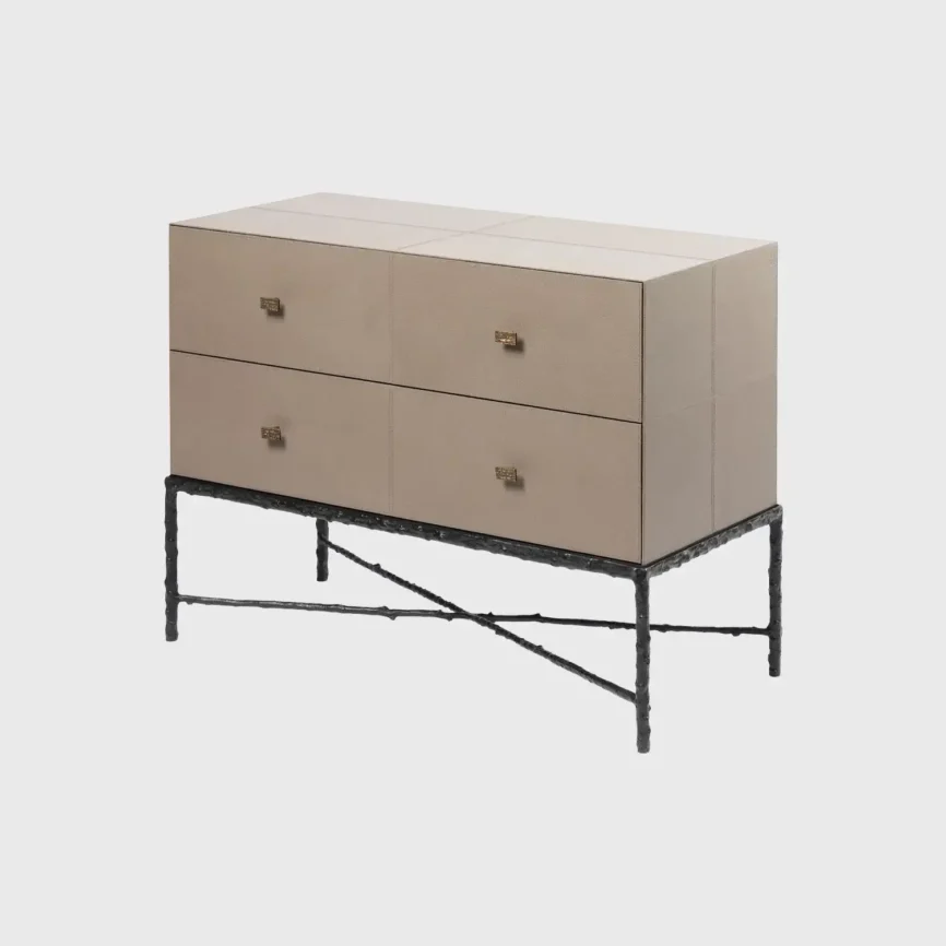 Arun Chest Bronze 2 Drawer Putty Leather, Putty Leather finish