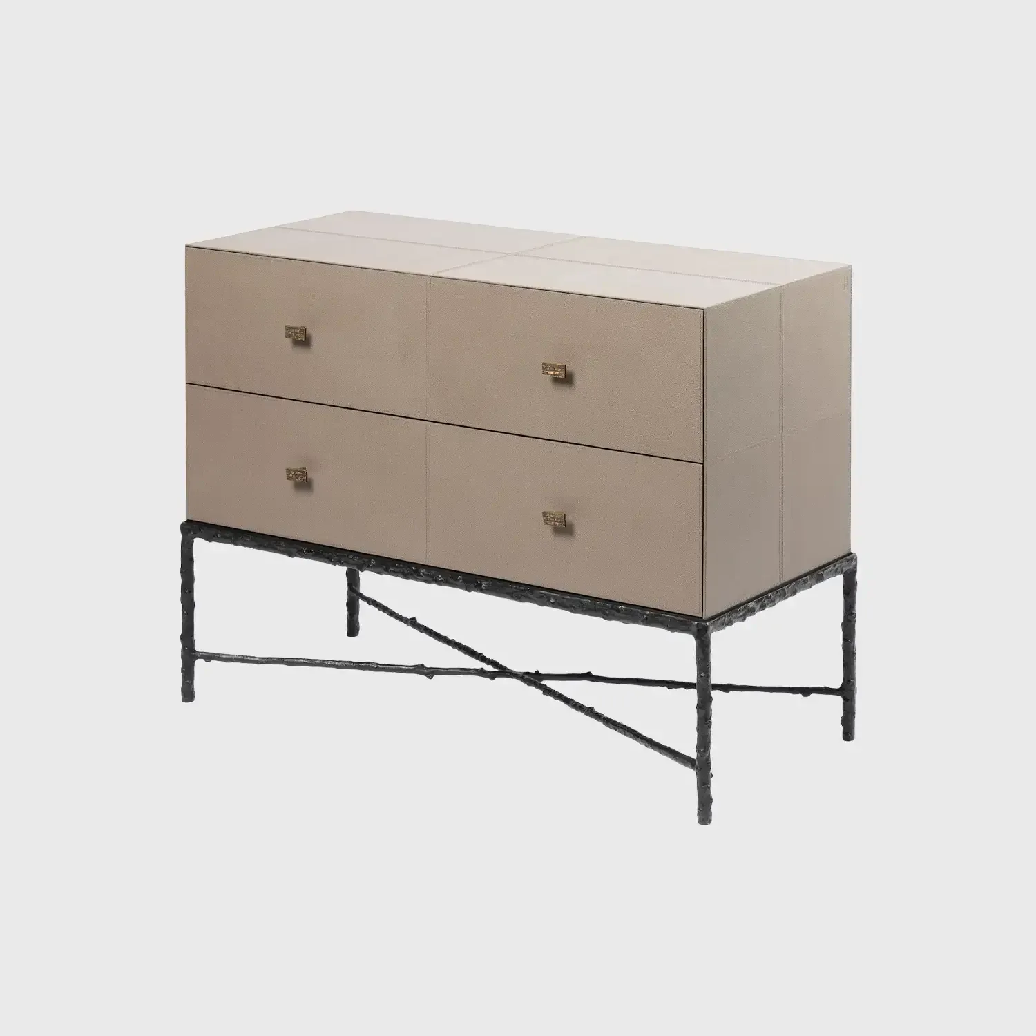 Arun Chest Bronze 2 Drawer Putty Leather, Putty Leather finish