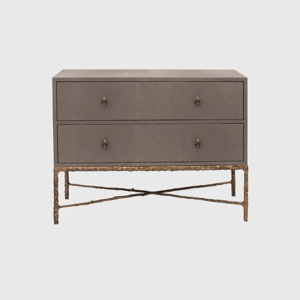 Arun Chest Bronze Dorato 2 Drawer Grey Shagreen Leather, Bronze Dorato finish