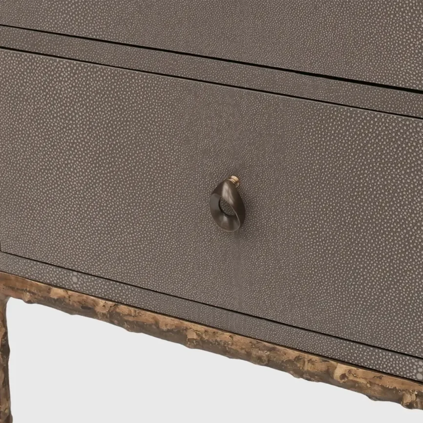 Arun Chest Bronze Dorato 2 Drawer Grey Shagreen Leather, 100×45×76 cm