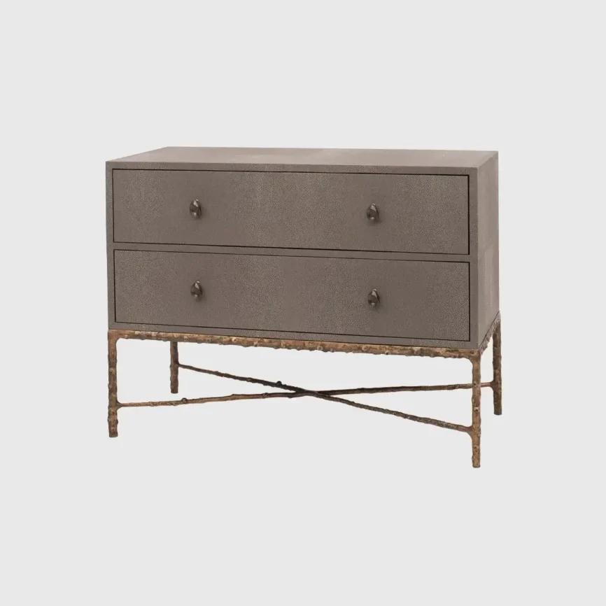 Arun Chest Bronze Dorato 2 Drawer Grey Shagreen Leather — bedside table