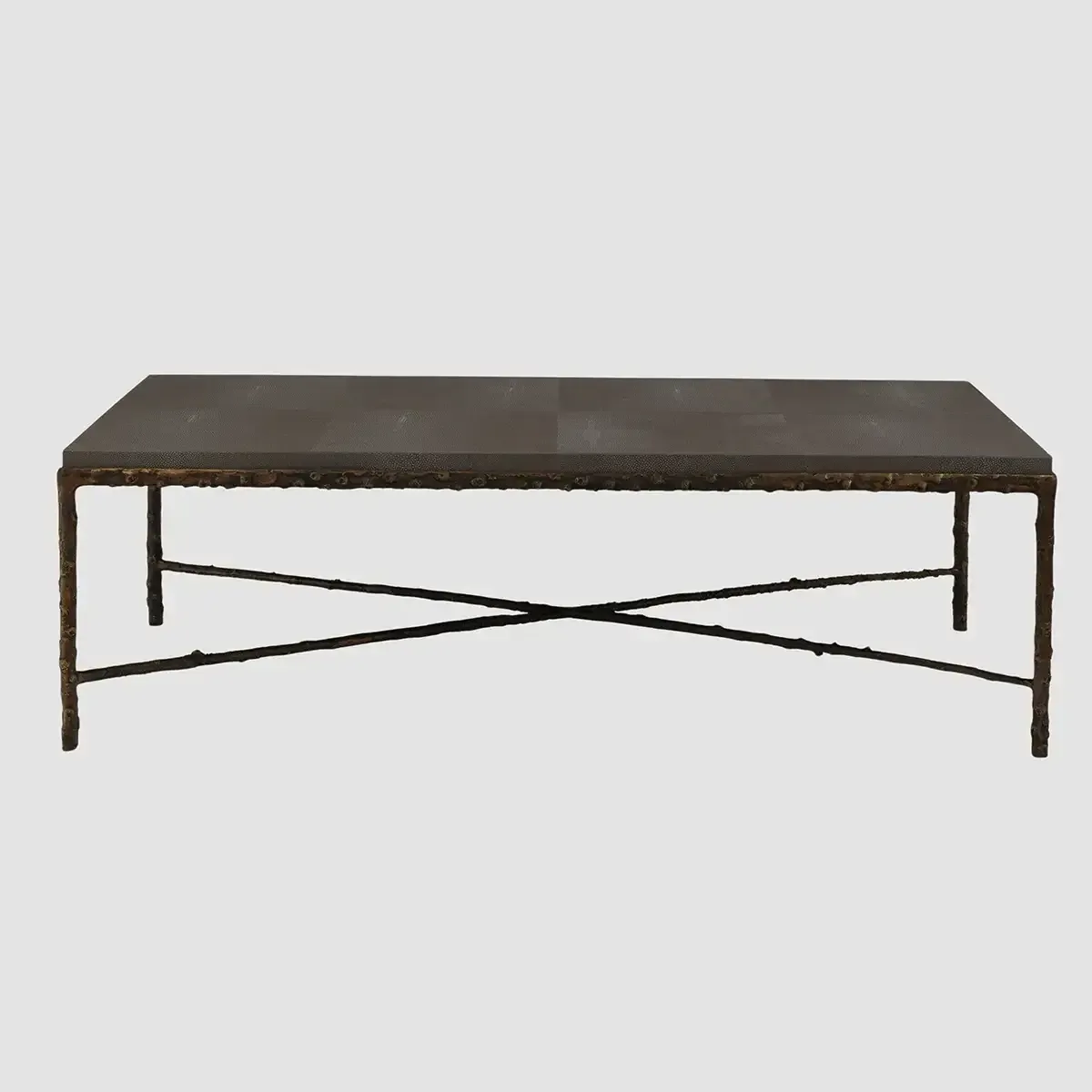 Arun Coffee Table Bronze Dorato Grey Shagreen Leather, Bronze Dorato finish
