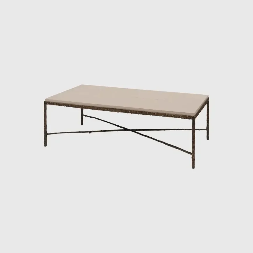 Arun Coffee Table Bronze Dorato Pumice Leather, 132×72×41 cm