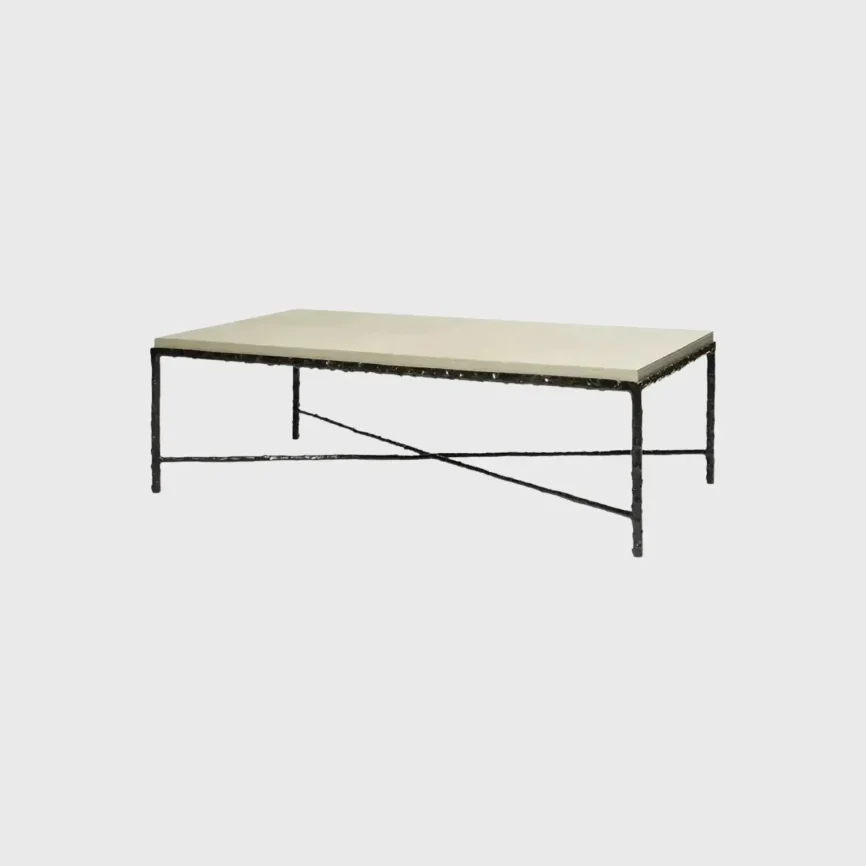 Arun Coffee Table Bronze French Grey Leather, French Grey Leather finish