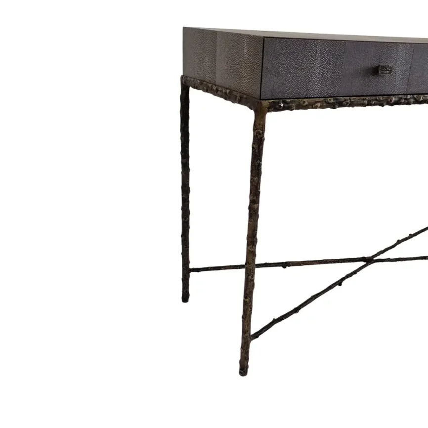 Arun Console 2 Drawers Grey Shagreen Leather, 126×41×82 cm