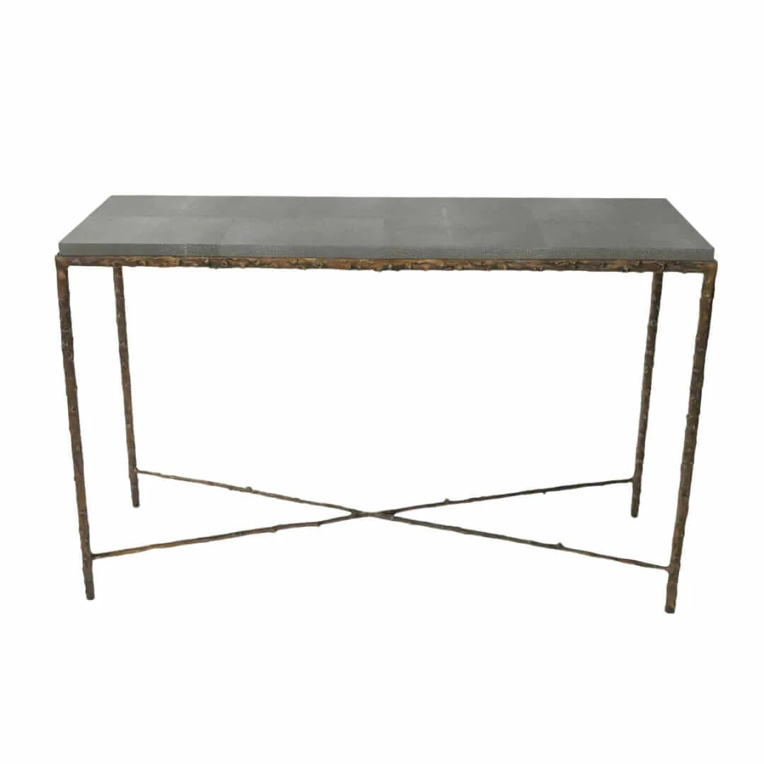 Arun Console Bronze Dorato Grey Shagreen Leather, Bronze Dorato finish