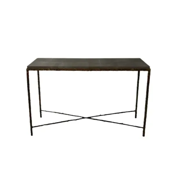Arun Console Bronze Dorato Grey Shagreen Leather, 126×42×81 cm
