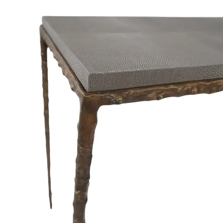 Arun Console Bronze Dorato Grey Shagreen Leather — console