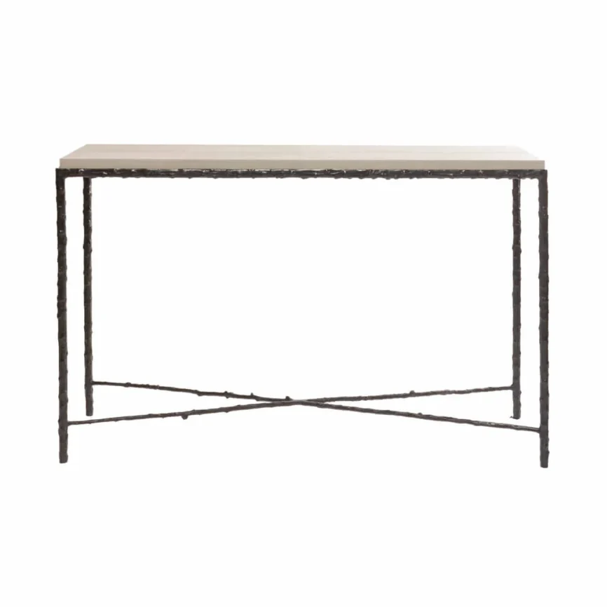 Arun Console Bronze French Grey Leather, French Grey Leather finish