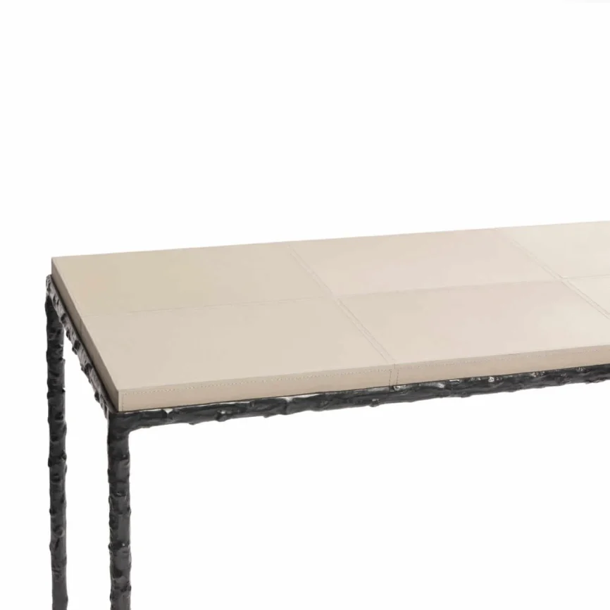 Arun Console Bronze French Grey Leather, 126×42×81 cm