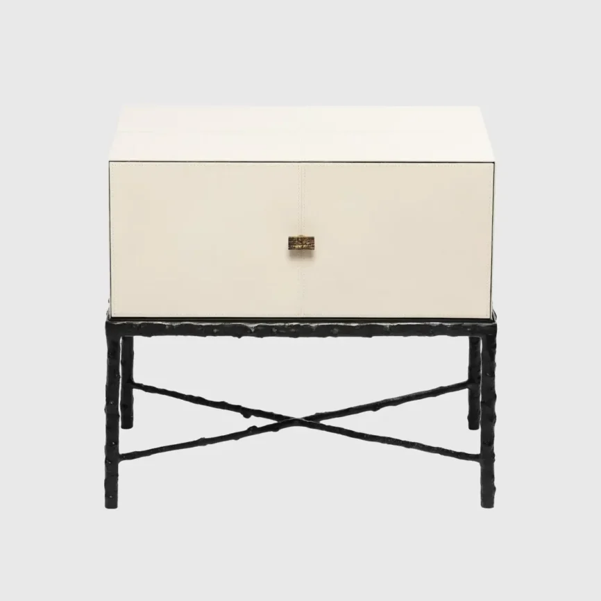 Arun Table Bronze 1 Drawer Pumice Leather, Pumice Leather finish
