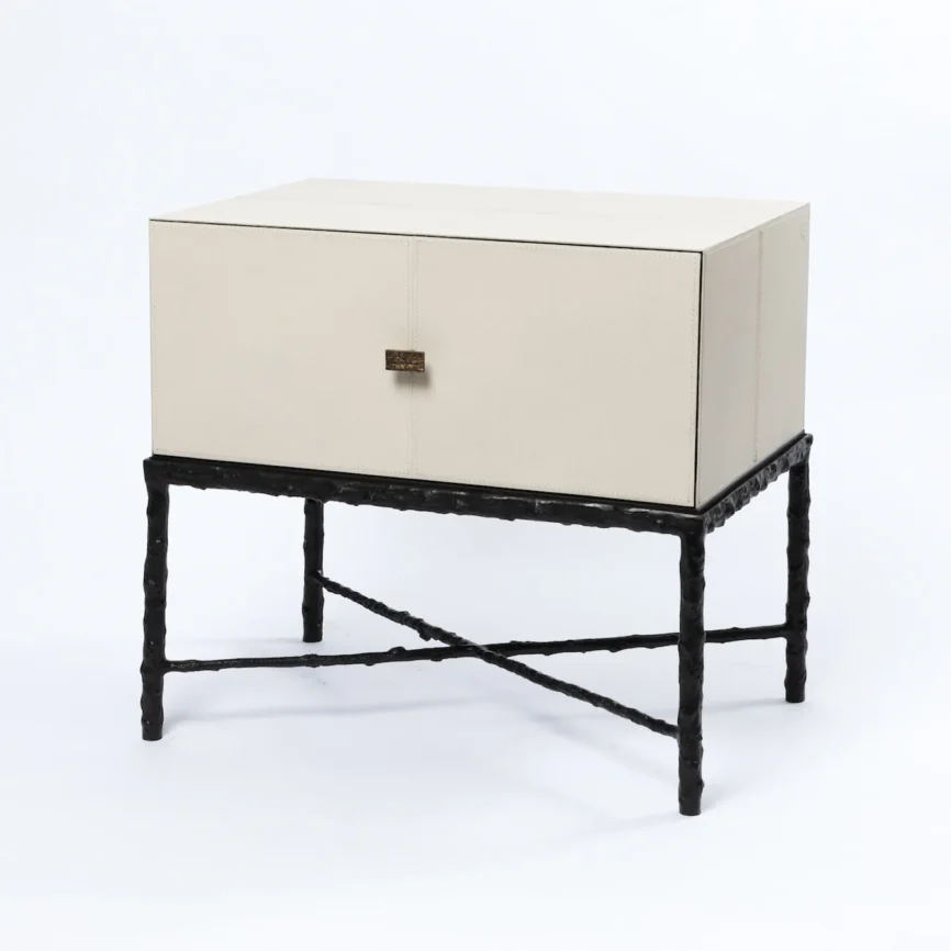 Arun Table Bronze 1 Drawer Pumice Leather, 60×40×55 cm