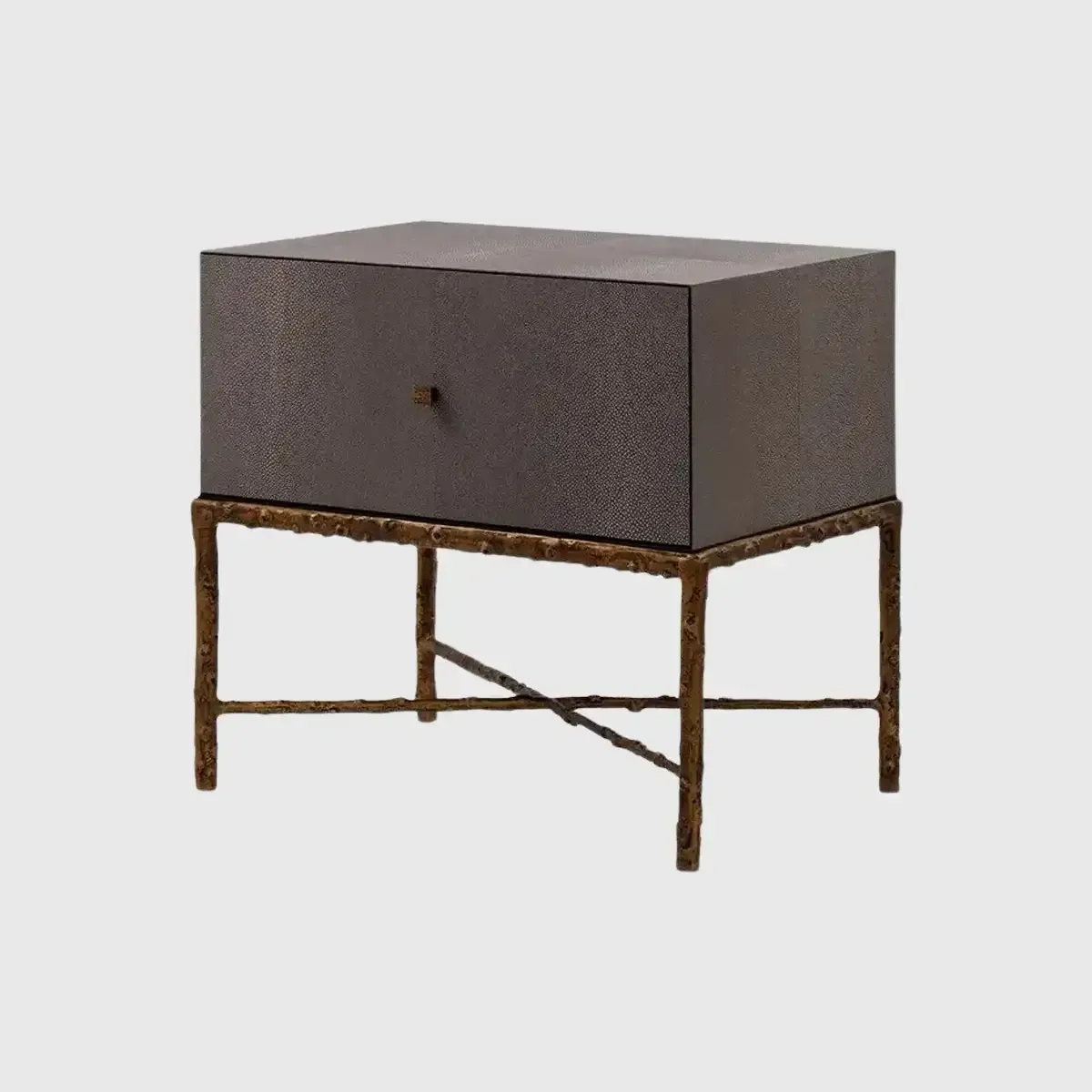 Arun Table Bronze Dorato 1 Drawer Grey Shagreen Leather, Bronze Dorato finish