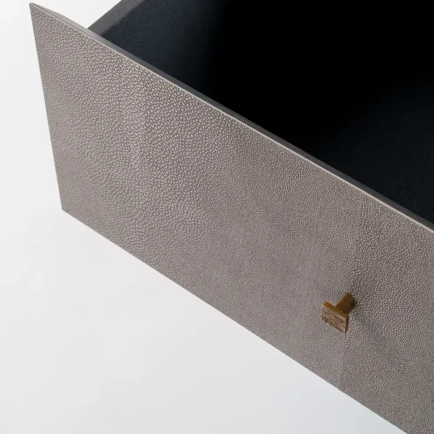 Arun Table Bronze Dorato 1 Drawer Grey Shagreen Leather, 60×40×55 cm