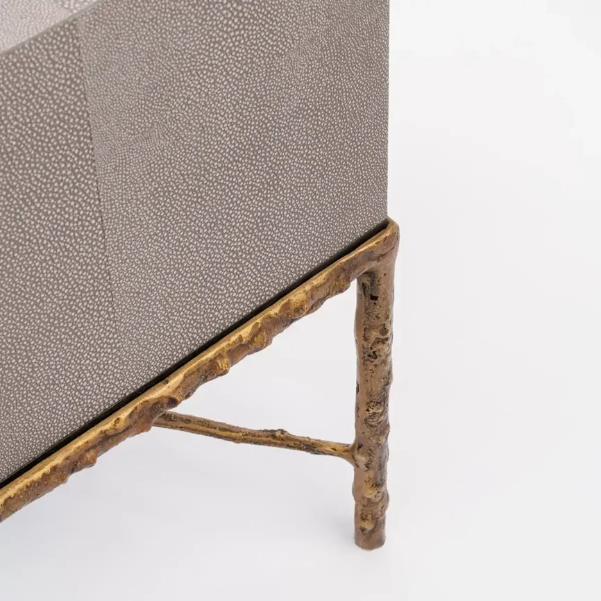 Arun Table Bronze Dorato 1 Drawer Grey Shagreen Leather — bedside table