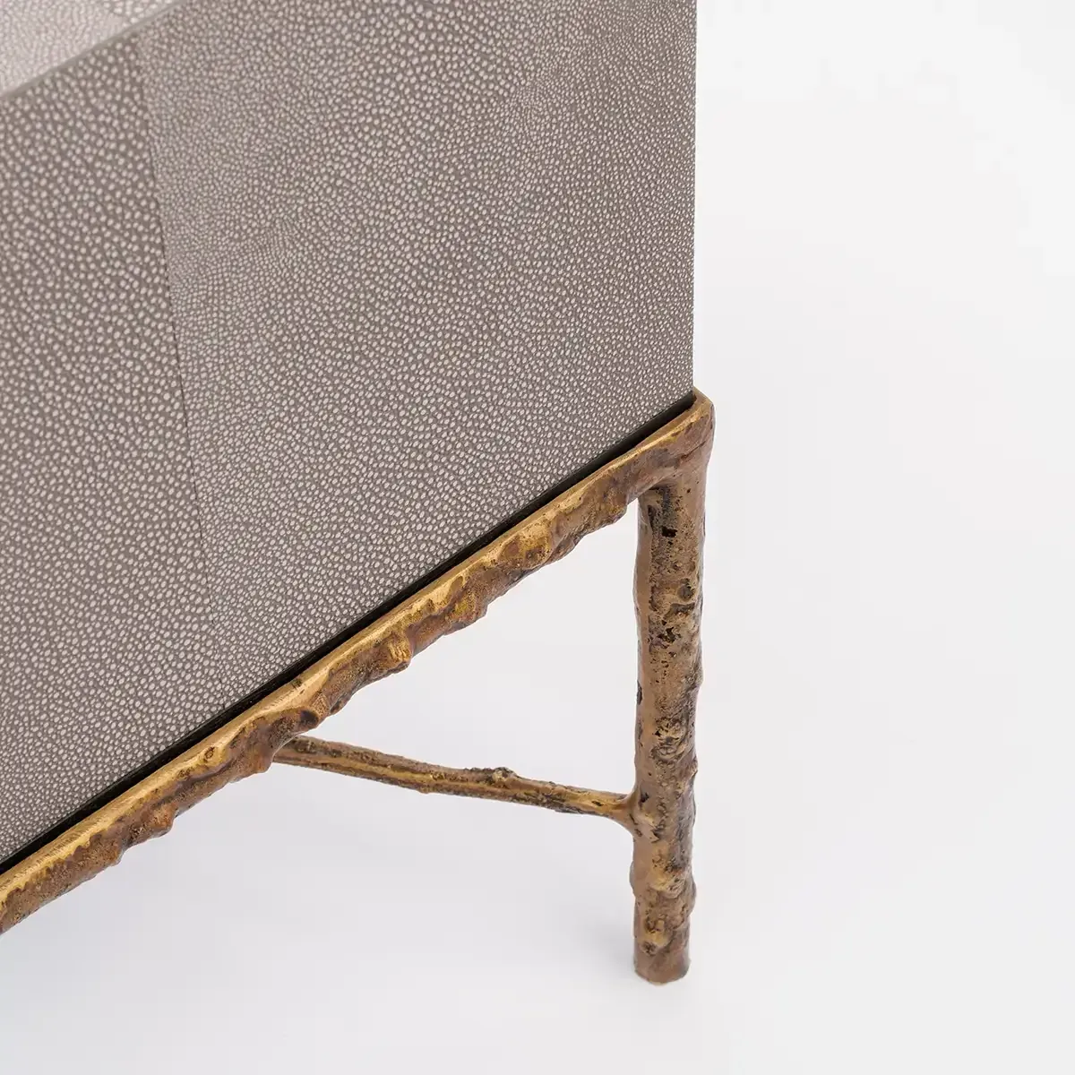 Arun Table Bronze Dorato 1 Drawer Grey Shagreen Leather — bedside table