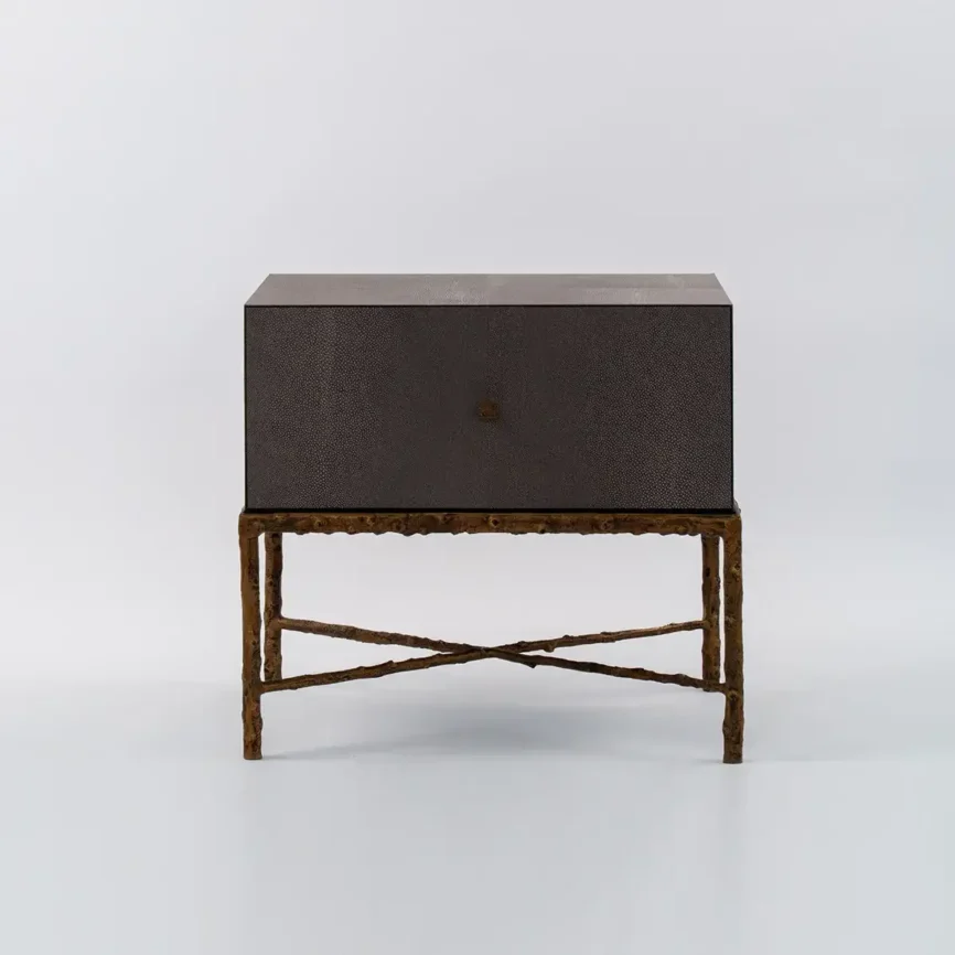 Arun Table Bronze Dorato 1 Drawer Grey Shagreen Leather, Arun collection