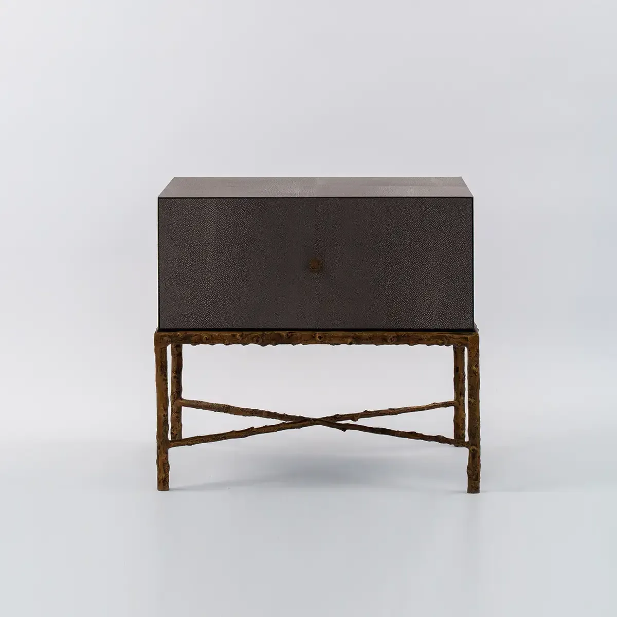 Arun Table Bronze Dorato 1 Drawer Grey Shagreen Leather, Arun collection