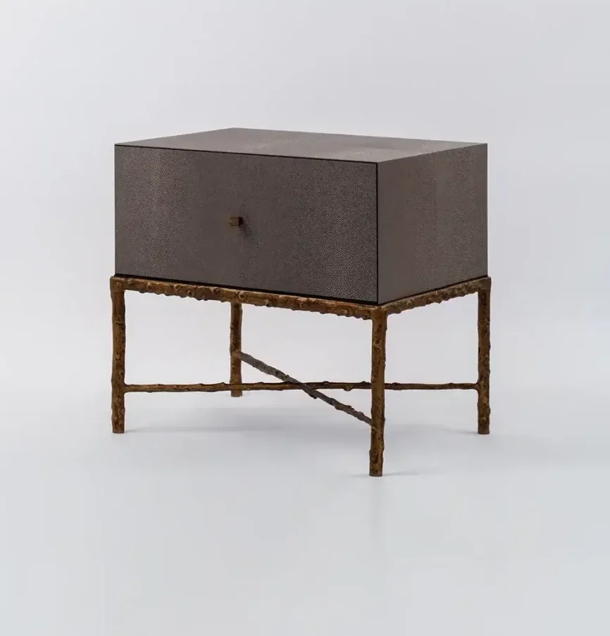 Arun Table Bronze Dorato 1 Drawer Grey Shagreen Leather — The Arun Table Bronze Dorato 1 Drawer Grey Shagreen Leather…