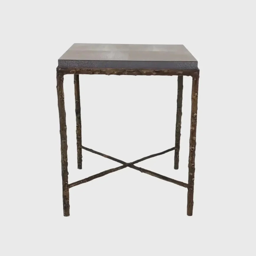Arun Table Bronze Dorato Grey Shagreen Leather, Bronze Dorato finish
