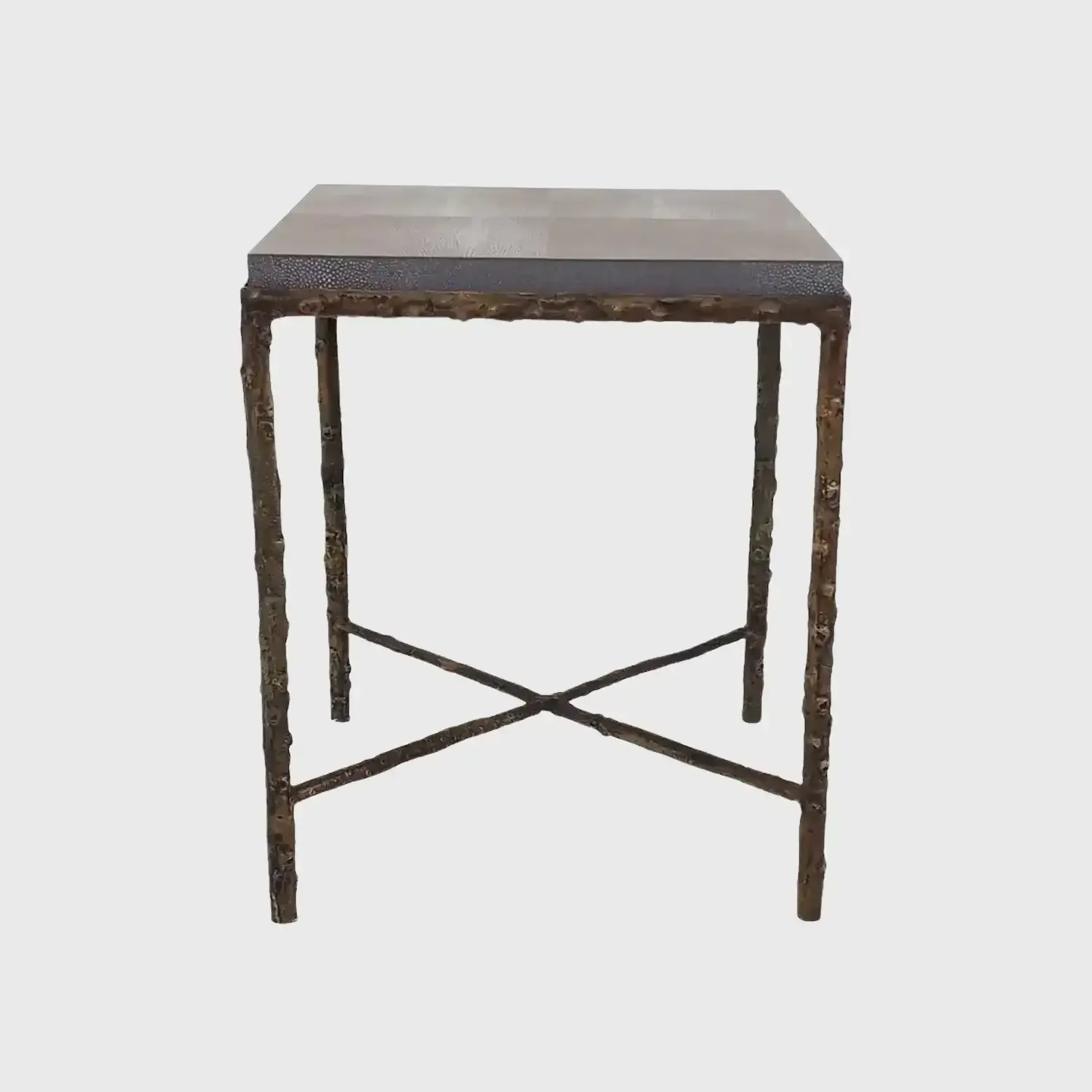 Arun Table Bronze Dorato Grey Shagreen Leather, Bronze Dorato finish