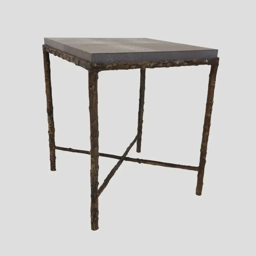 Arun Table Bronze Dorato Grey Shagreen Leather, 47×47×53 cm