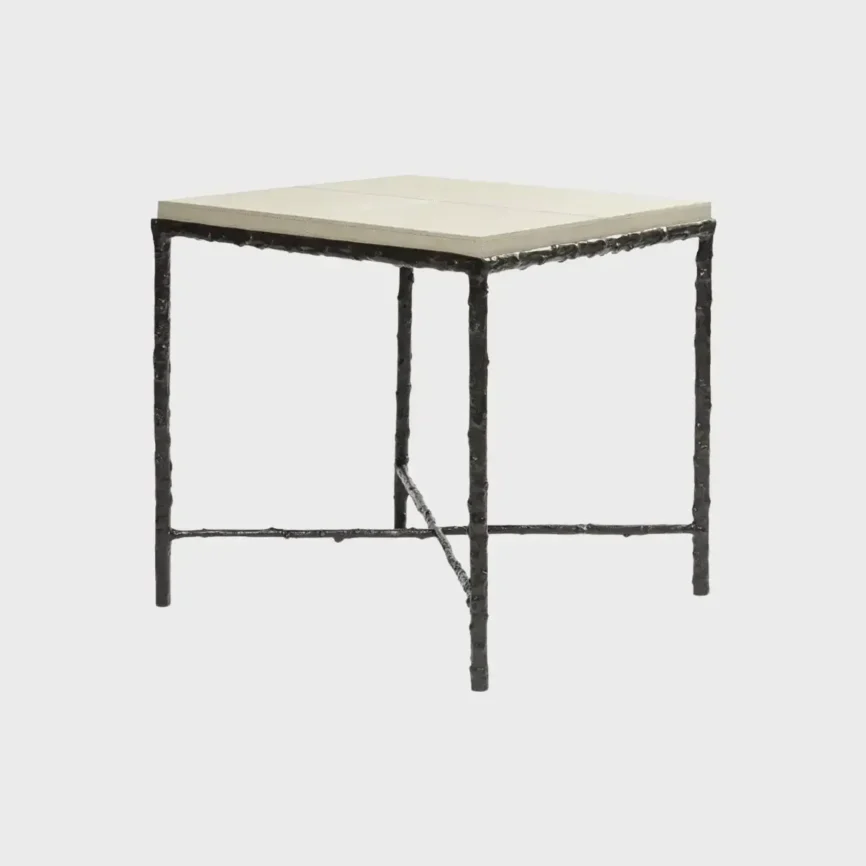 Arun Table Bronze French Grey Leather, French Grey Leather finish