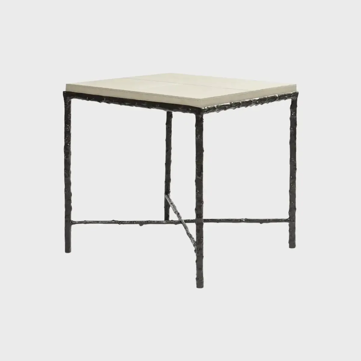 Arun Table Bronze French Grey Leather, French Grey Leather finish