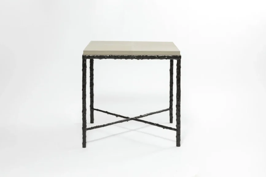 Arun Table Bronze French Grey Leather, 45×45×53 cm