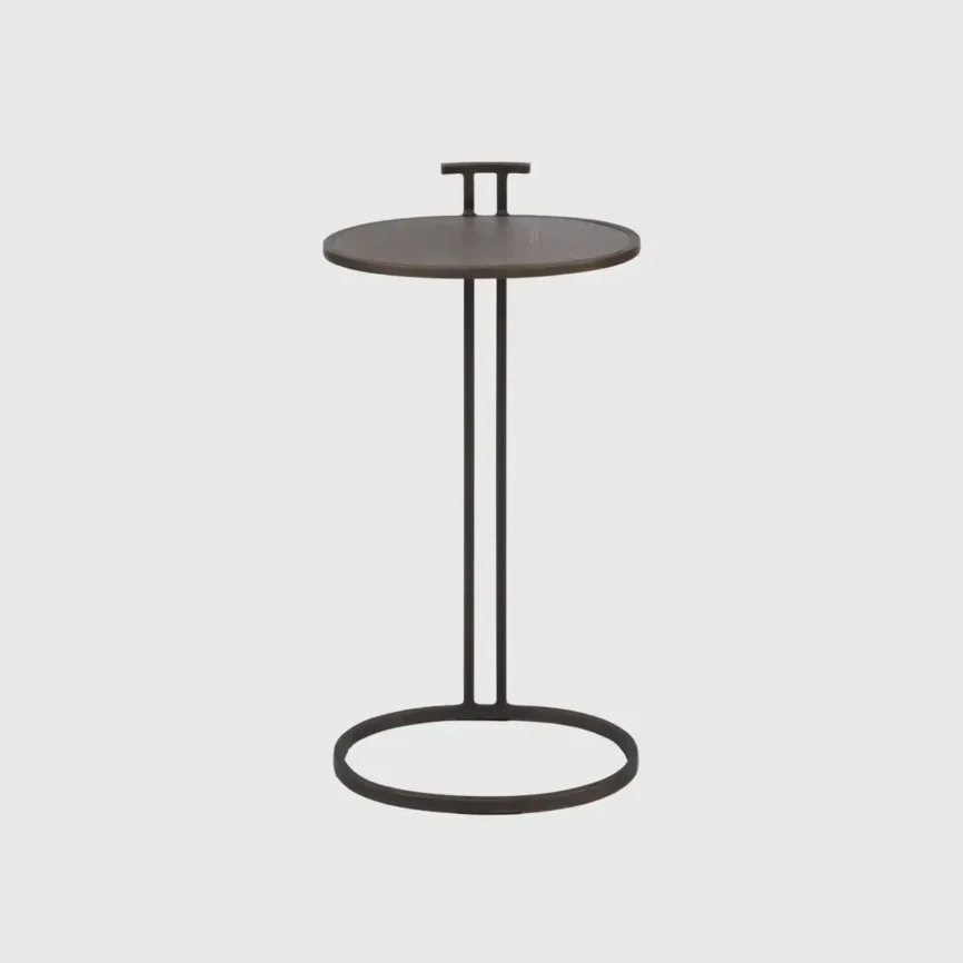 Arunya Oval Cocktail Table Dorato and Grey Shagreen Leather, Grey Shagreen Leather finish