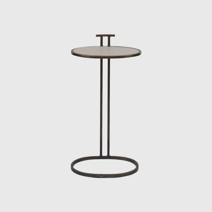 Arunya Oval Cocktail Table Dorato and Pumice Leather, Pumice Leather finish