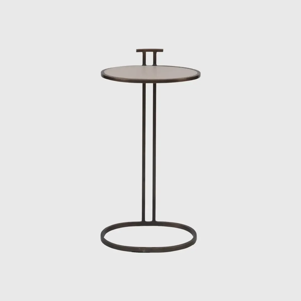 Arunya Oval Cocktail Table Dorato and Pumice Leather, Pumice Leather finish