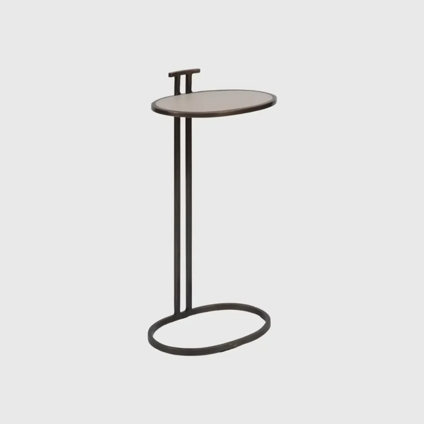 Arunya Oval Cocktail Table Dorato and Pumice Leather, 35×25×66 cm