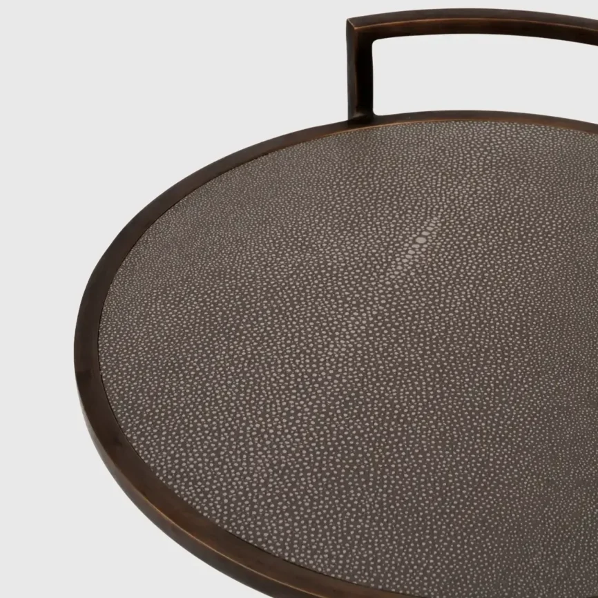 Arunya Round Cocktail Table Dorato and Grey Shagreen, 31×31×66 cm