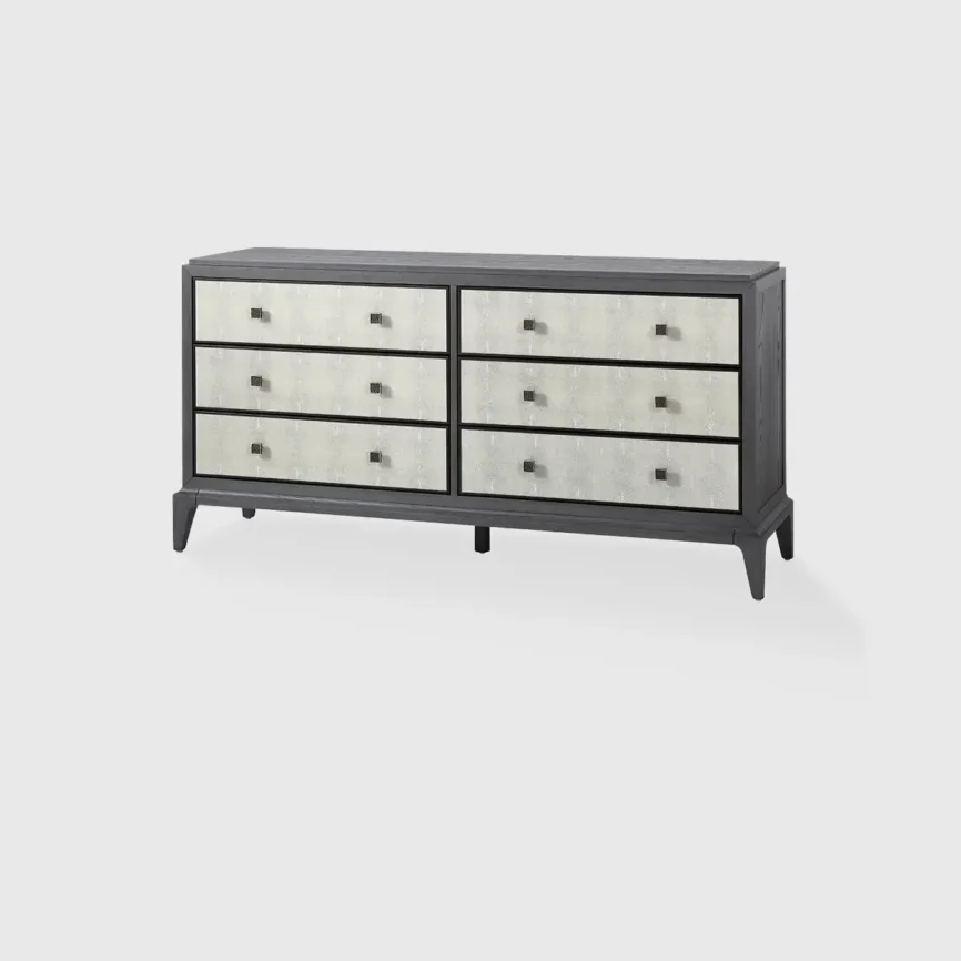 Astoria 6 Drawer Chest Graphite Grey and Shagreen, 158×45×80 cm