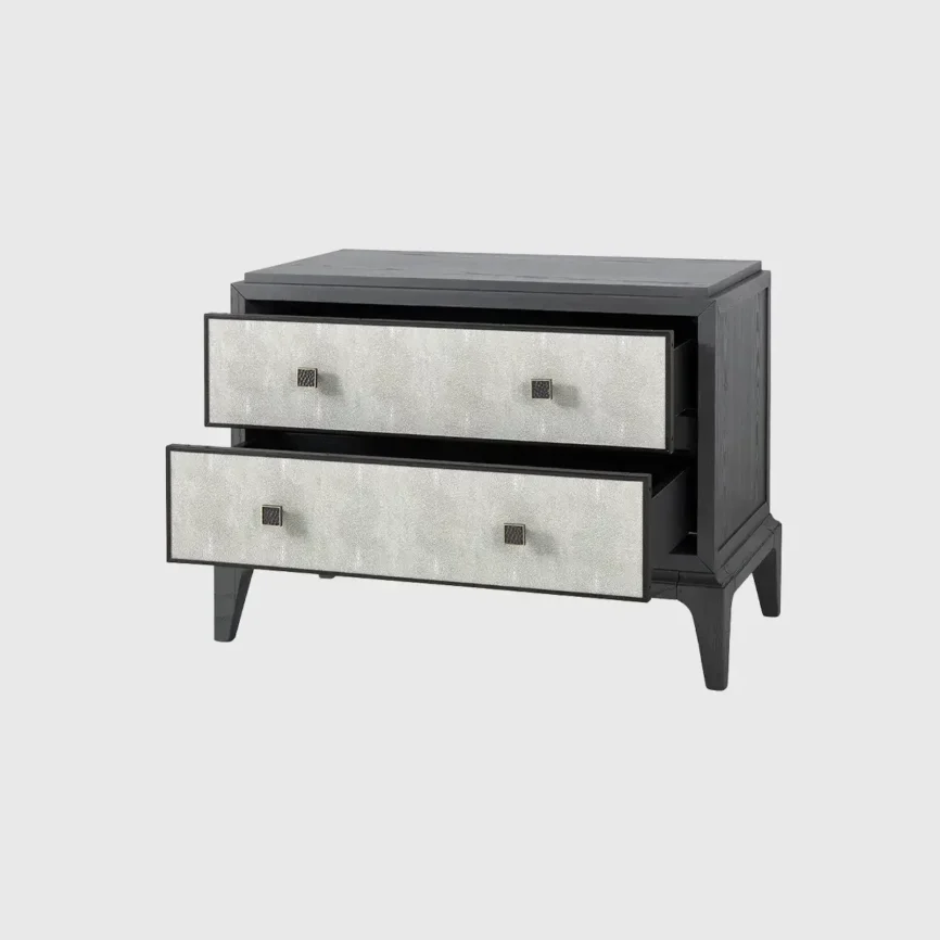 Astoria Nightstand Large Graphite Grey Shagreen — As a luxury nightstand, this piece marries deep graphite grey lacquer…