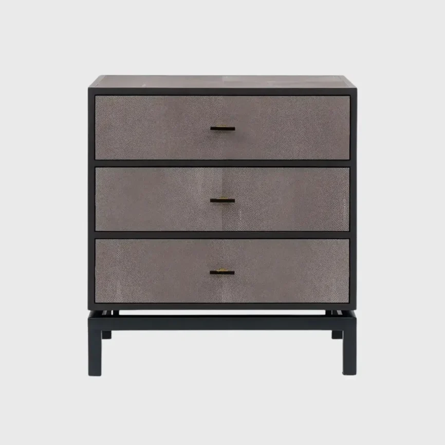 Bertie 3 Drawer Chest Grey Shagreen Leather, Grey Shagreen Leather finish