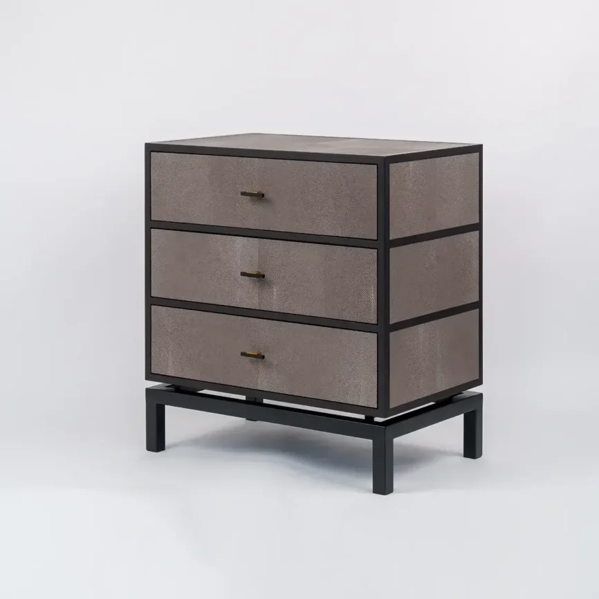 Bertie 3 Drawer Chest Grey Shagreen Leather, 75×46×80 cm
