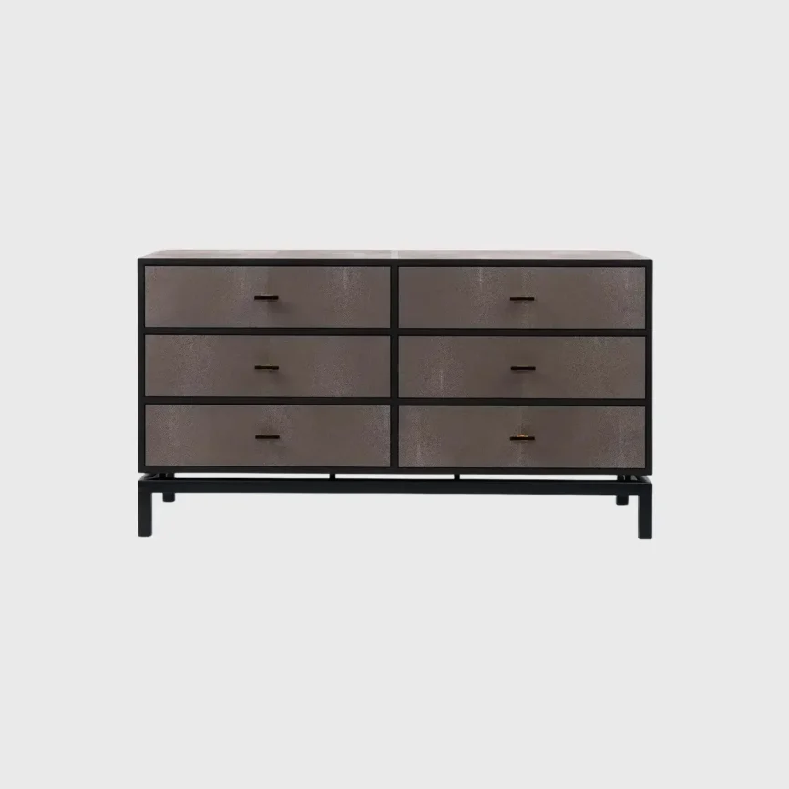 Bertie 6 Drawer Chest Grey Shagreen Leather, Grey Shagreen Leather finish