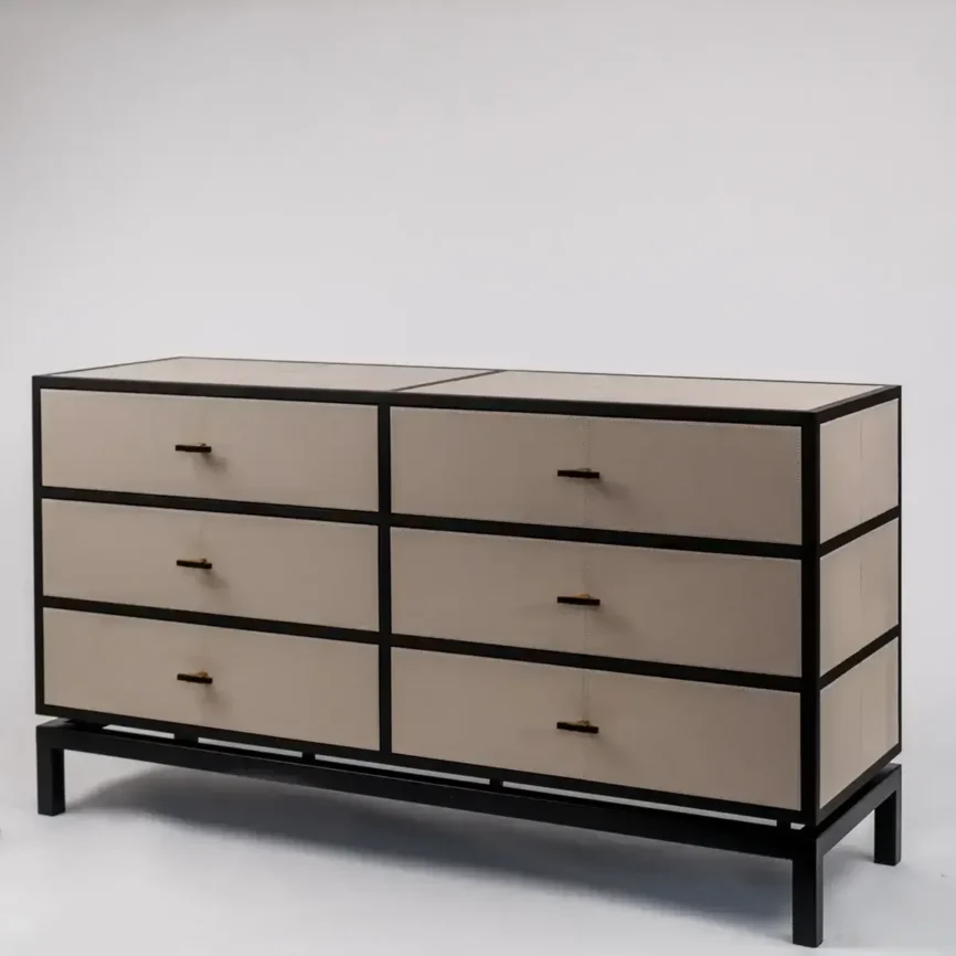 Bertie 6 Drawer Chest Pumice Leather, 149×45×80 cm