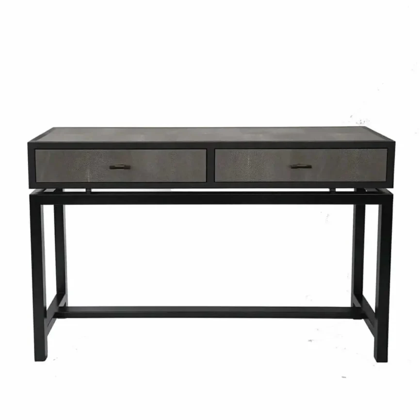 Bertie Console 2 Drawer Grey Shagreen Leather, Grey Shagreen Leather finish