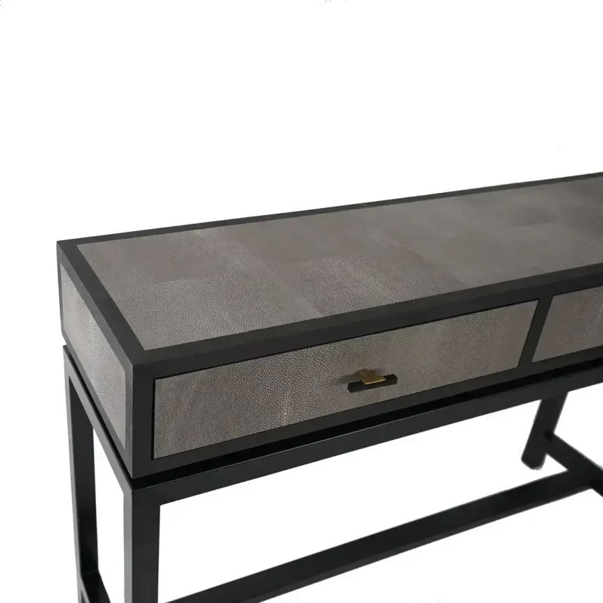 Bertie Console 2 Drawer Grey Shagreen Leather, 126×36×82 cm