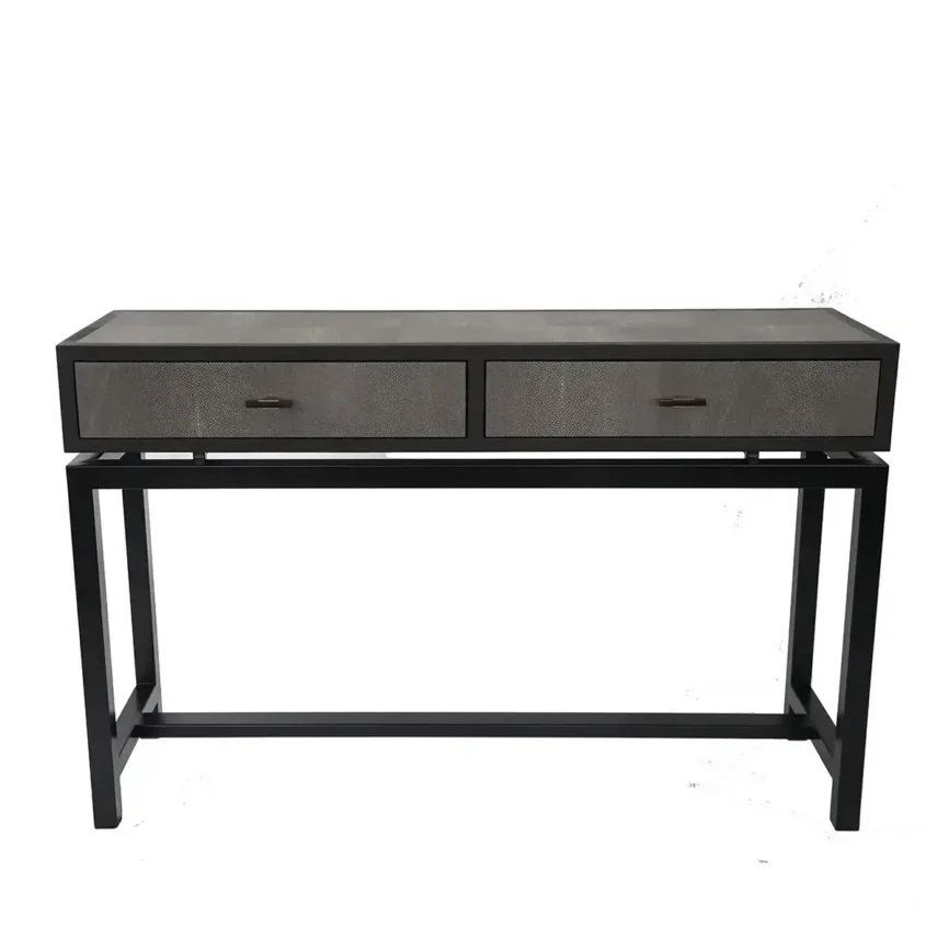 Bertie Console 2 Drawer Grey Shagreen Leather — Selecting one or more of our exclusive leather designs for your scheme may…