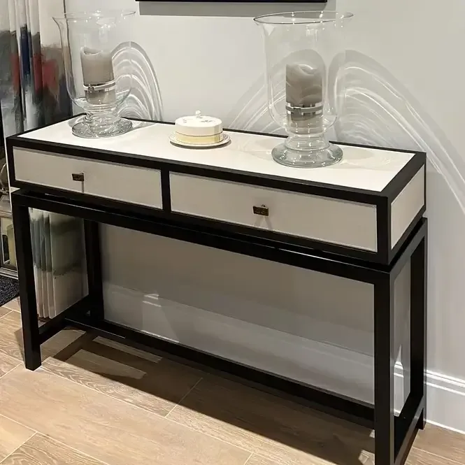 Bertie Console 2 Drawer Pumice Leather, 126×36×82 cm